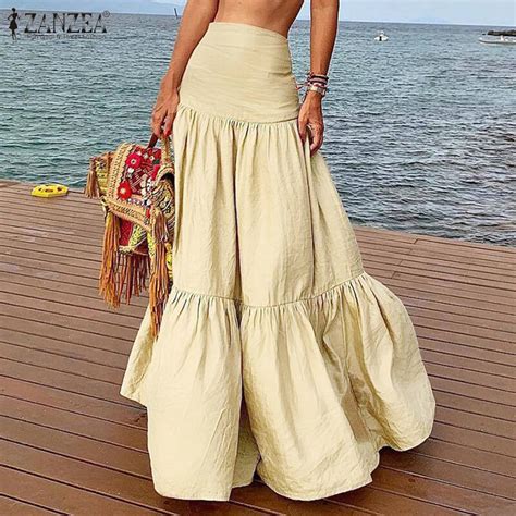 Zanzea Women High Waist Casual Long Maxi Skirts Summer Holiday Party