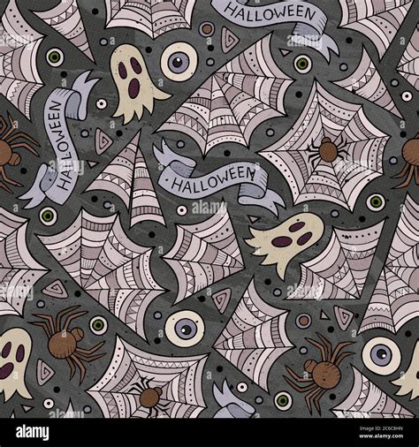 Cartoon Cute Hand Drawn Halloween Seamless Pattern Stock Vector Image