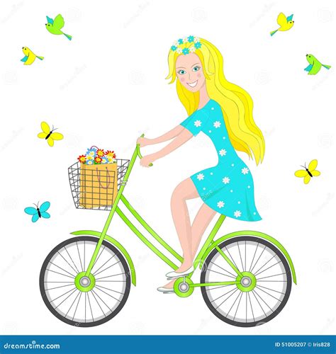 Fille Blonde Sur Une Bicyclette Illustration de Vecteur Illustration du caractère sourire