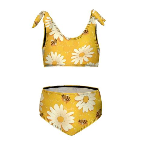 Bee Daisy Flower Girl S Piece Bikini Set Beach Sport Swimsuit