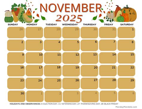 Printable November Calendar Free Assessment Overview