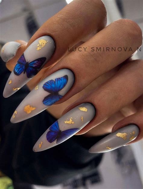 Cute Spring Nails That Will Never Go Out Of Style Blue Butterfly Long