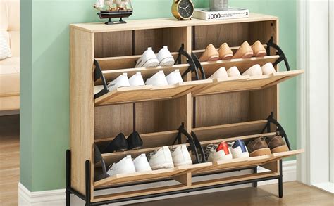 Amazon Gaomon Natural Rattan Flip Door Shoe Rack Storage Cabinet