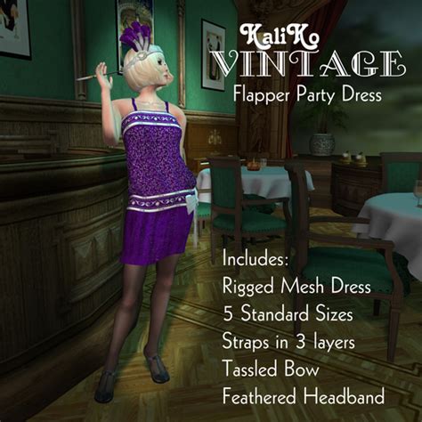 Second Life Marketplace Kaliko Vintage Flapper Party Dress Violet