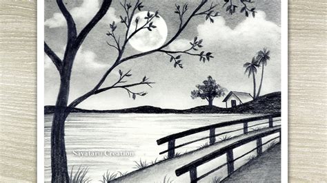 How To Draw Scenery Of Moonlight Night Scene With Pencil Sketch Step By