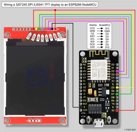 Wiring an ILI9341 SPI TFT display with ESP8266 based microcontroller ...