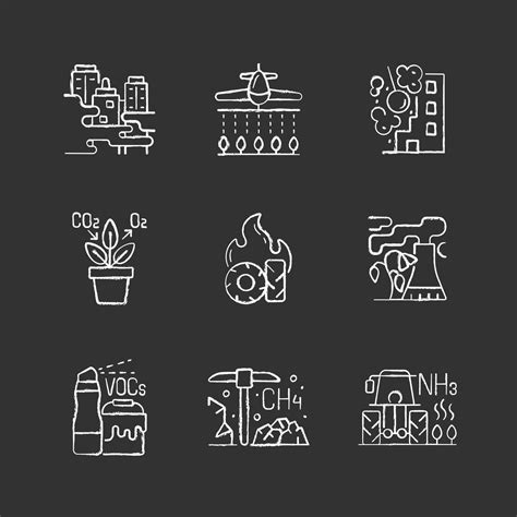 Air Pollution Chalk White Icons Set On Black Background 2227700 Vector Art At Vecteezy