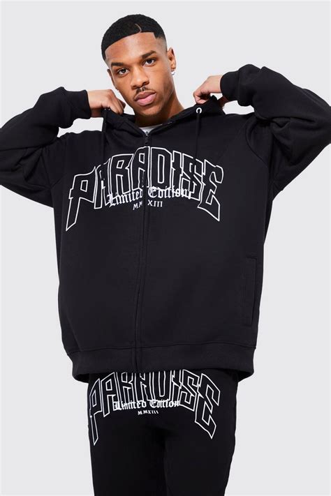 Oversized Paradise Skeleton Zip Thru Hoodie Boohoo Uk