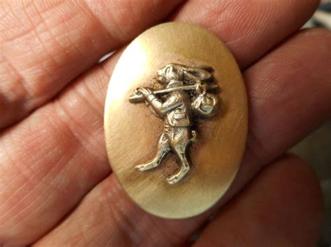 Hobo Rabbit With A Bindle Stick Brass Vintage Or Antique Button 1 14