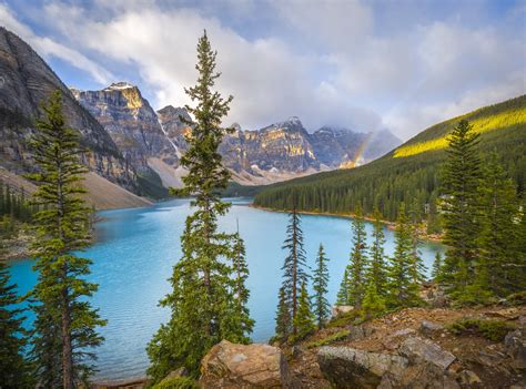 Rainbow Moraine Lake Mountains Reflections Sunrsie Banff N Flickr