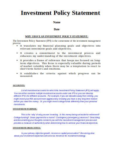 11 Investment Policy Statement Templates In Doc Pdf Free And Premium