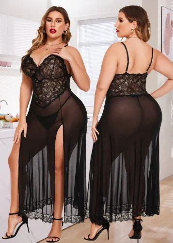 Polyester Plus Size Women Sexy Nightdress Maxi Lingerie Lace Babydoll