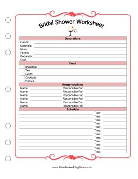 Wedding Planner Worksheet