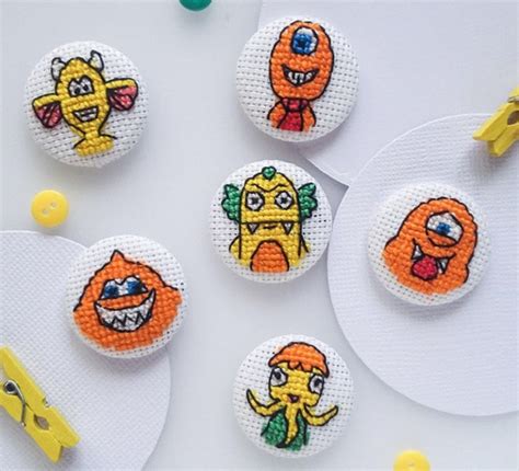 Embroidered Monster Buttons Scrapbooking Embroidery Etsy In 2021