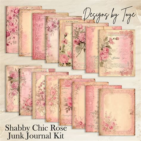 Shabby Chic Rose Junk Journal Kit Printable Ephemera Paper Craft