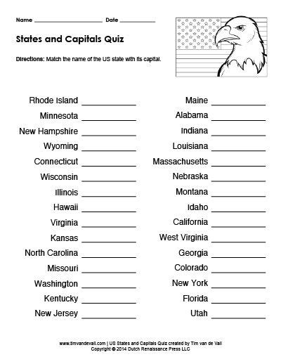 States And Capitals Worksheets