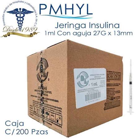 Jeringa Para Insulina 1ml Con Aguja 27G X 13mm C 200 Pzas DL PMHYL