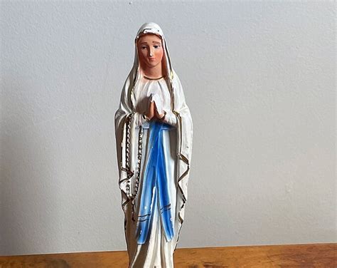 Vintage Chalkware Virgin Mary With Roses Or Stigmata On Feet Our Lady Of Lourdes Statue Vintage