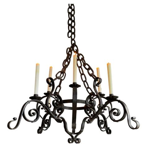 Large Hand Forged Wrought Iron Candle Chandelier For Dining Room