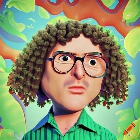 Cute Cartoon Poster Of Weird Al Yankovic In A Green Hawaiian Shirt With