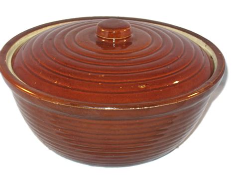 Pottery Bean Pot Vintage Bean Pot Brown Glaze Pot Lidded