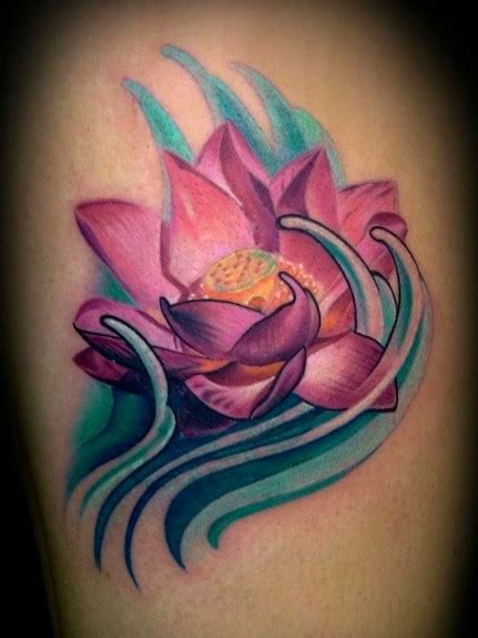 Vivid colors pink lotus tattoo - Tattooimages.biz