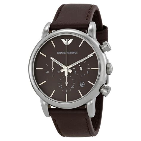 Emporio Armani Mens Chronograph Quartz Leather Strap Brown Dial 41mm