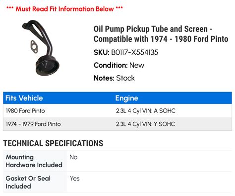 Oil Pump Pickup Tube And Screen Compatible With 1974 1980 Ford Pinto 1975 1976 1977 1978