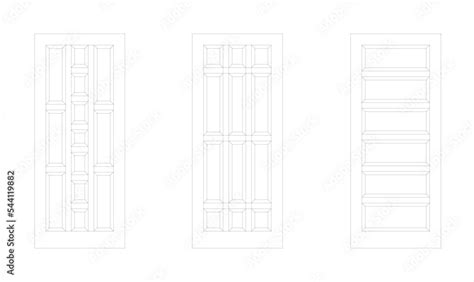 Decorative timber door drawing in 2D and in black and white. The elevation view and the drawing ...