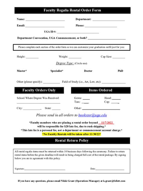 Fillable Online Regalia Order Form For Convocation September