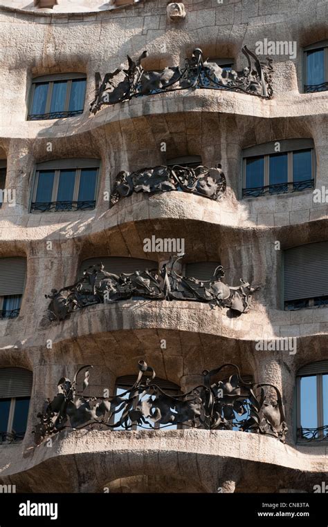 Casa Millà La Pedrera by Antoni Gaudì at dusk Passeig de Gracia