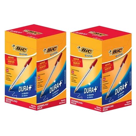 Kit 50 Canetas Esferograficas 1 0 Cristal Vermelha Bic Papellotti