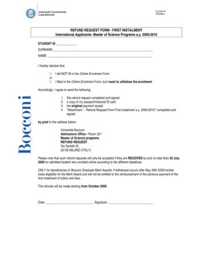 Fillable Online REFUND REQUEST FORM FIRST INSTALMENT International