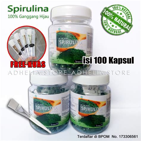 Jual DISTRIBUTOR Spirulina Botol Isi 100 Kapsul FREE KUAS Masker