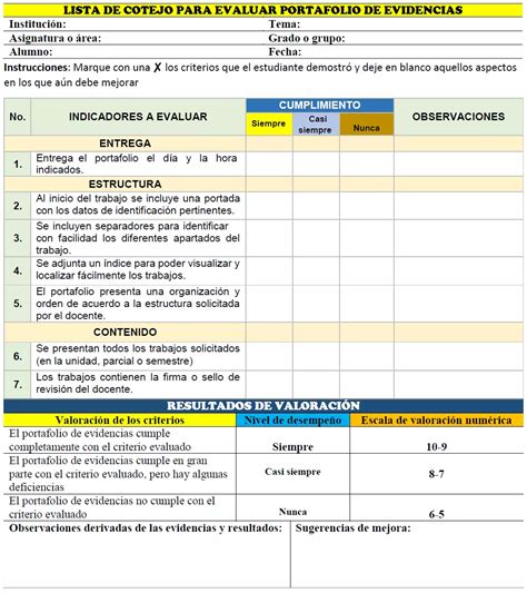 Rubrica Para Evaluar El Portafolio De Evidencias Mathtic Images And