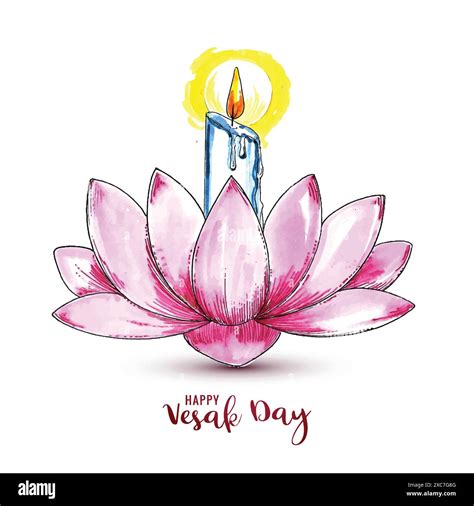 Happy Vesak Day Lettering Postcard On Flower Card Design Stock Vector