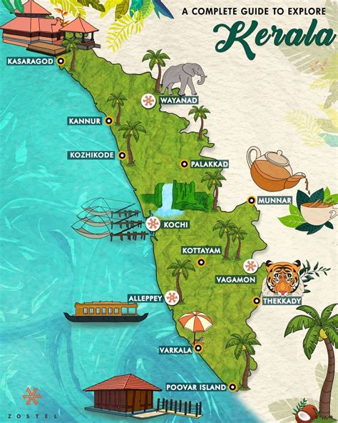 Kerala Tourist Map With Distance Kerala - Iona Hunt