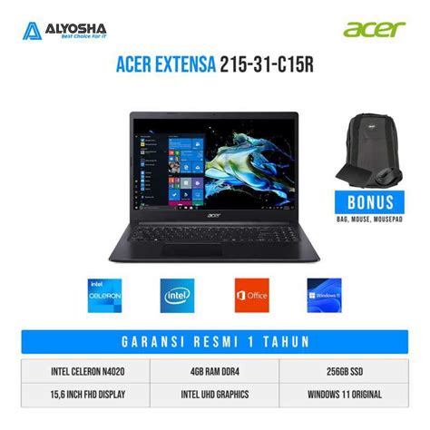 Jual Laptop Acer EXTENSA 215 31 C15R Shale Black Intel Celeron N4020