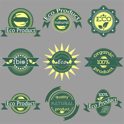 Eco Friendly Organic Natural Product Green Logo Set Of Green Word With