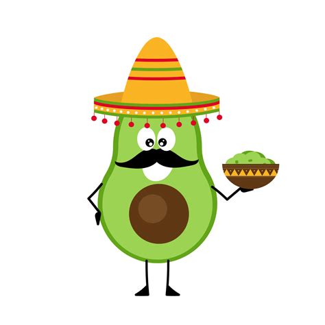 Aguacate De Dibujos Animados Alegre En Un Sombrero Y Con Bigote El