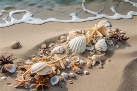 Premium Ai Image Seashells Sand And Starfish On The Beach Created