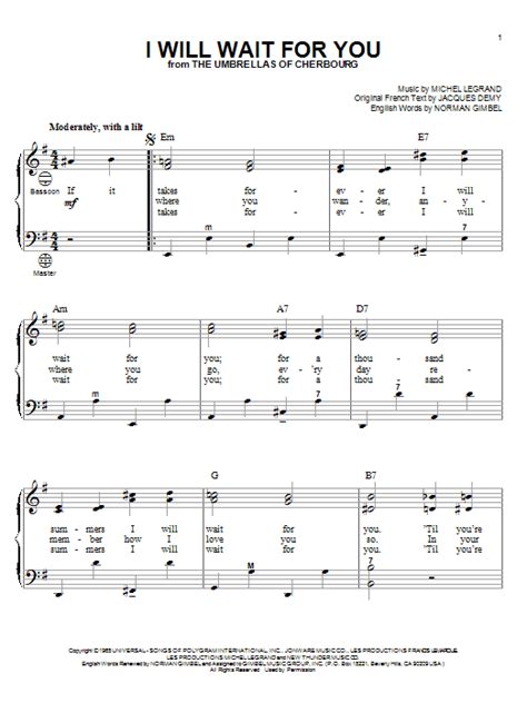I Will Wait For You Sheet Music Direct