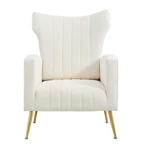 Aisword White Velvet Accent Chair Wingback Arm Chair With Gold Legs