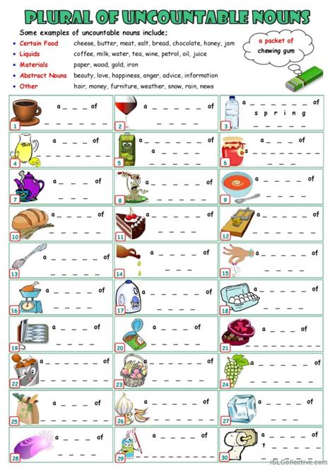 PLURALS OF UNCOUNTABLE NOUNS Español ELE hojas de trabajo pdf doc