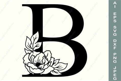 Botanical Letter B Floral Monogram Alphabet Svg