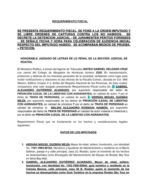 Requerimiento Fiscal Prueba REQUERIMIENTO FISCAL SE PRESENTA