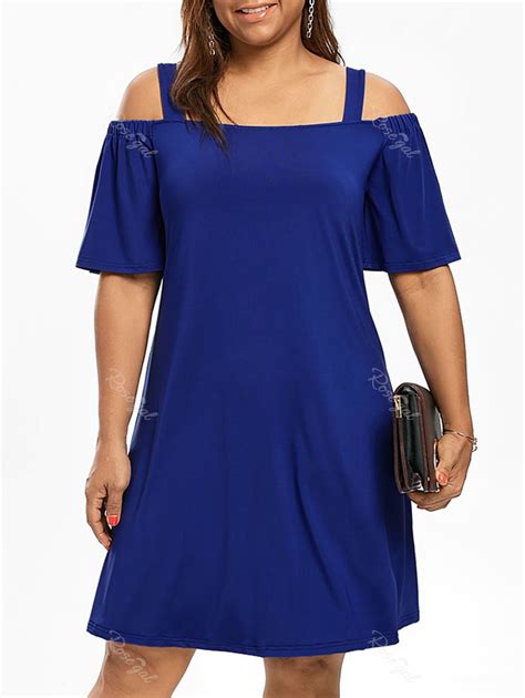 2018 Cold Shoulder Half Sleeve Plus Size Dress In Blue 5xl