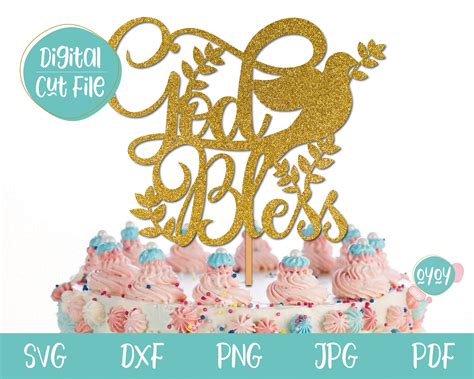 Baptism Svg God Bless Cake Topper Svg With Dove Christian Etsy Canada