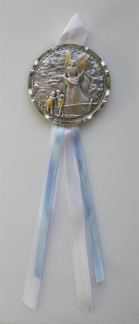 Guardian Angel Crib Medal With Blue And White Ribbons For Baby Boys Etsy