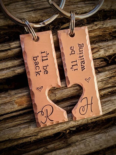 Personalized Hand Stamped Couples Keychain Set Custom Etsy